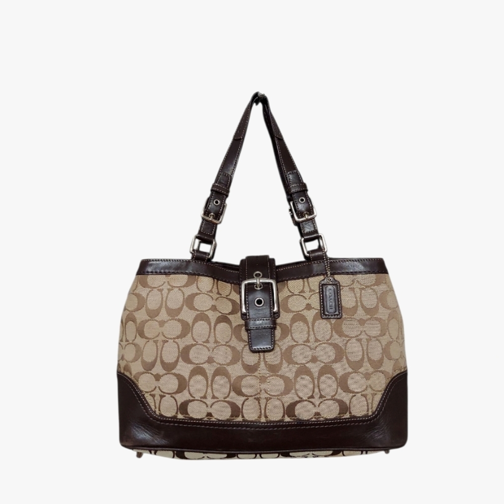 Coach Y2K Hamptons Jacquard & Leather Flap Buckle Shoulder Tote EUC - Picture 7 of 11